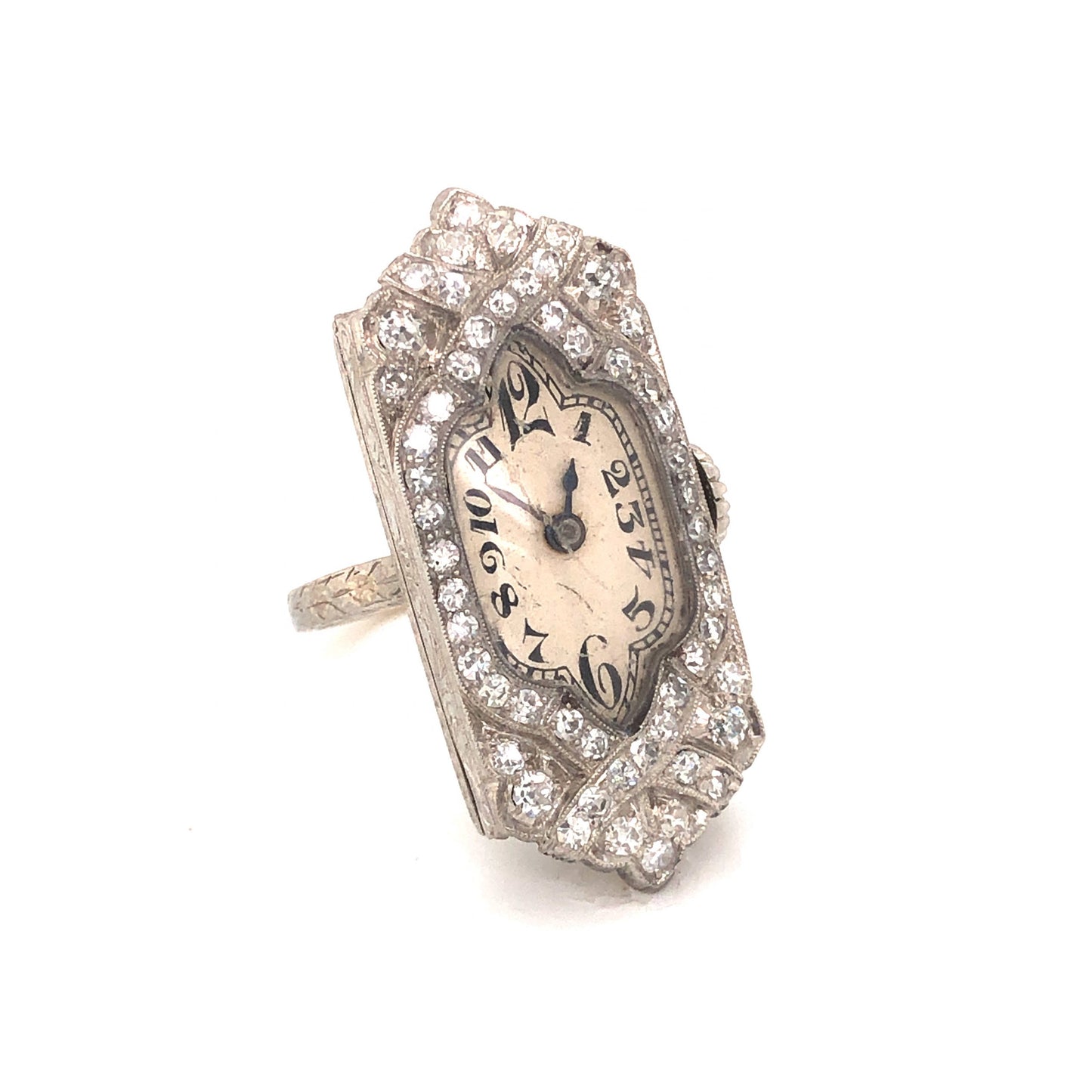 Antique Diamond Watch Ring in Platinum & 18k White Gold