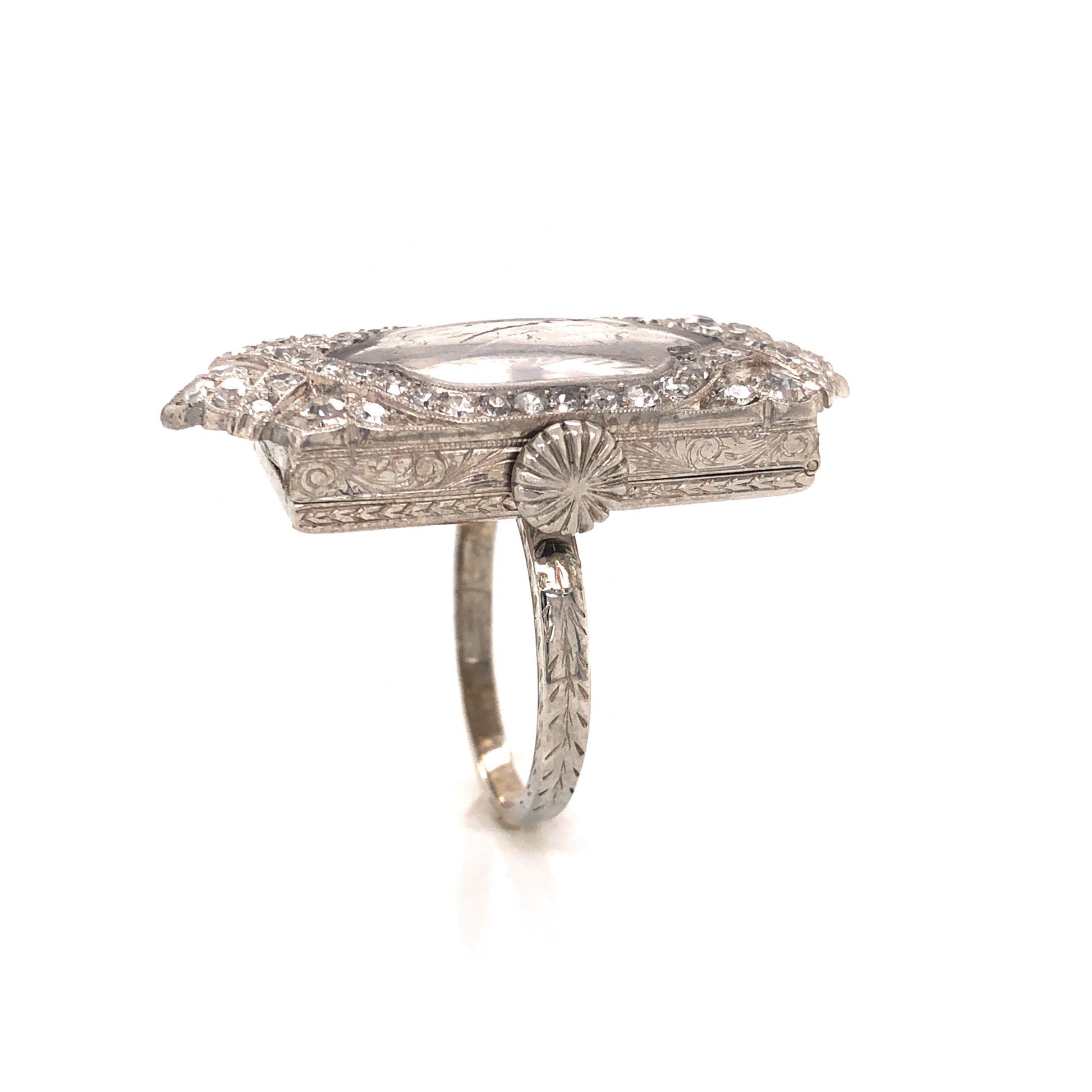 Antique Diamond Watch Ring in Platinum & 18k White Gold