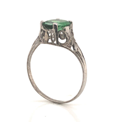 Art Deco Tsavorite Garnet Engagement Ring in 18k White Gold
