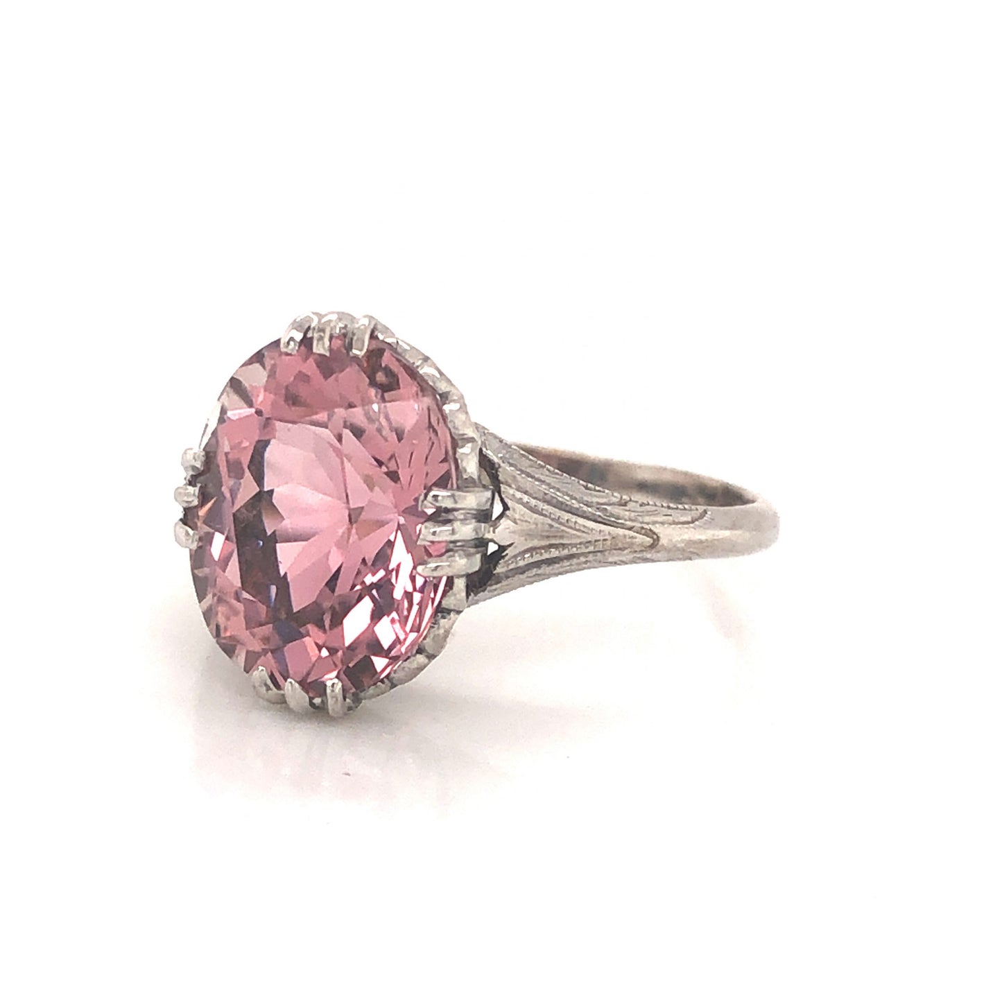 Art Deco Pink Tourmaline Ring in 14k White Gold