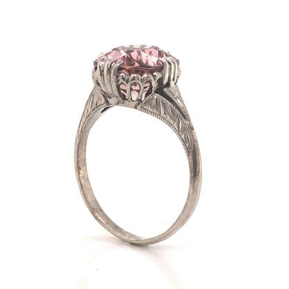 Art Deco Pink Tourmaline Ring in 14k White Gold