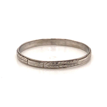 Thin Engraved Art Deco Wedding Band in 18k White Gold