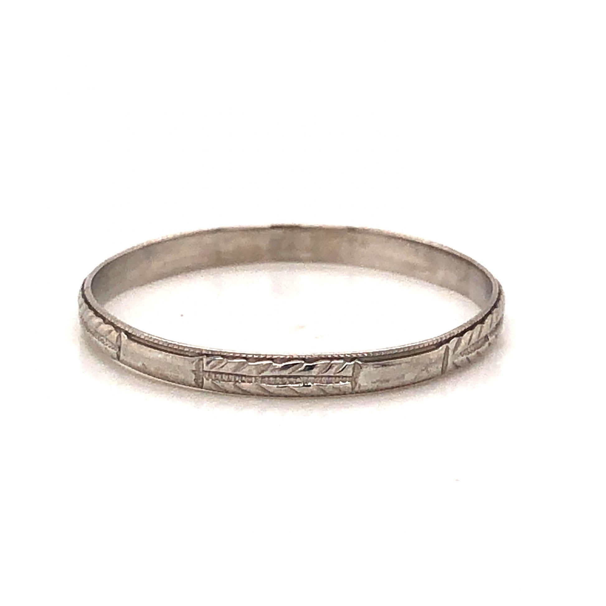 Thin Engraved Art Deco Wedding Band in 18k White Gold