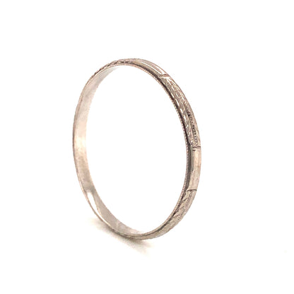 Thin Engraved Art Deco Wedding Band in 18k White Gold