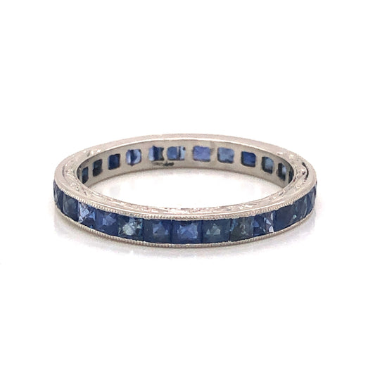 Art Deco French Cut Sapphire Wedding Band in Platinum