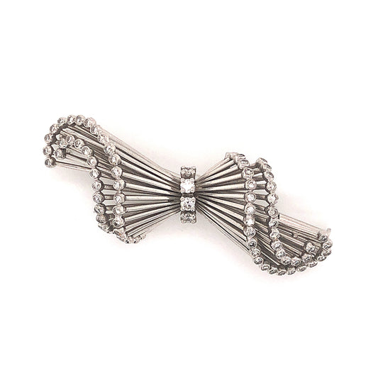 Mid-Century Diamond Brooch in 18k White Gold