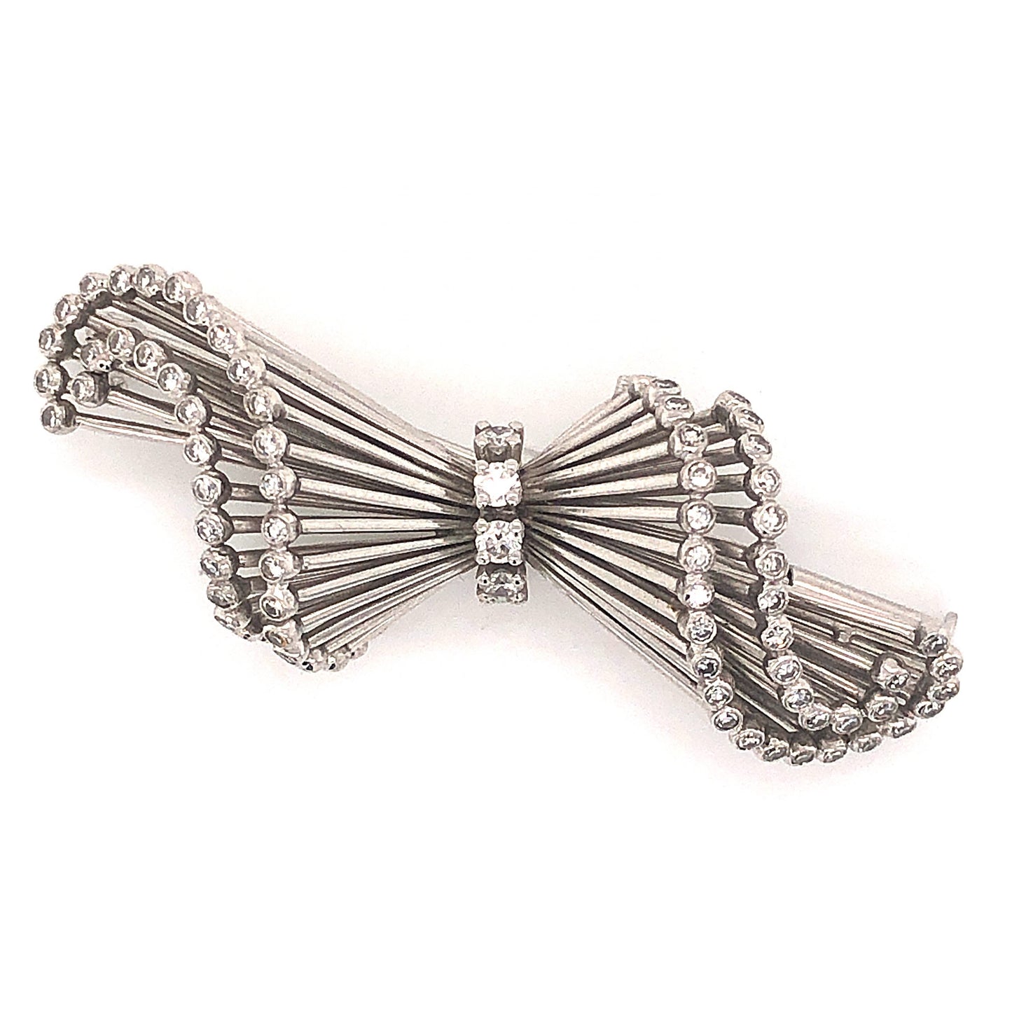 Mid-Century Diamond Brooch in 18k White Gold