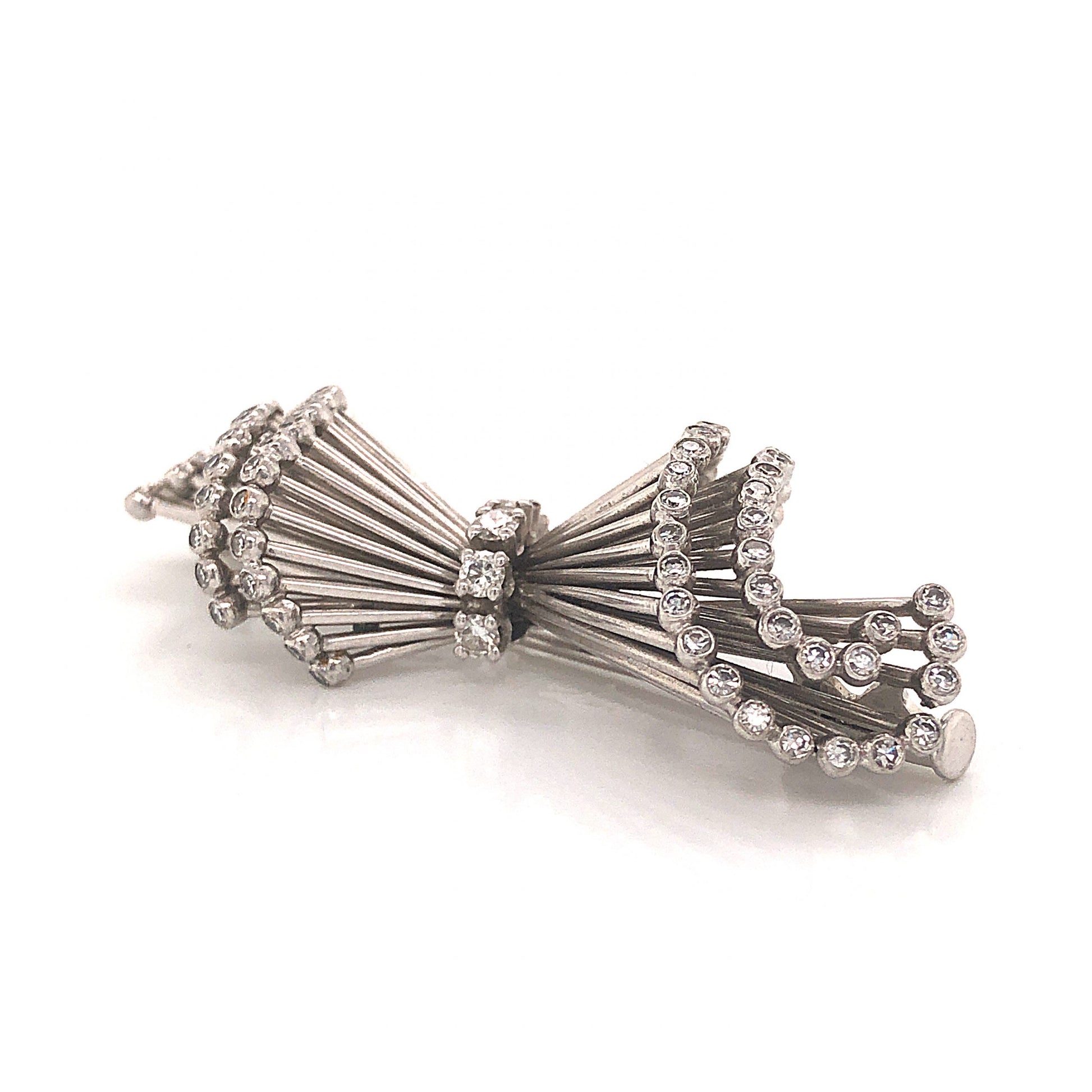 Mid-Century Diamond Brooch in 18k White Gold