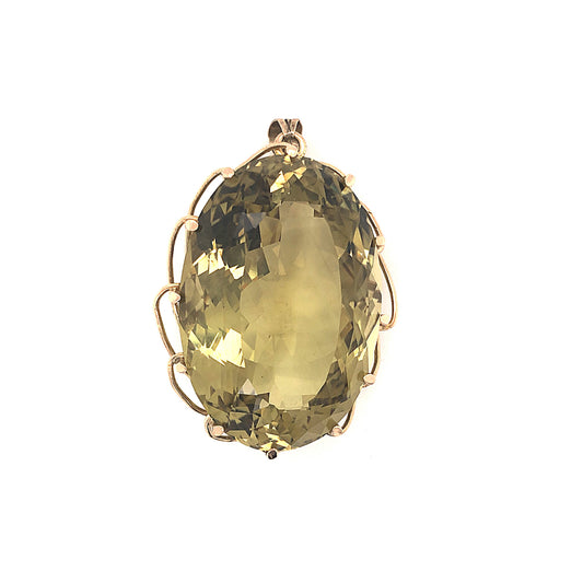 Oval Cut Green Quartz Pendant in 14k Yellow Gold