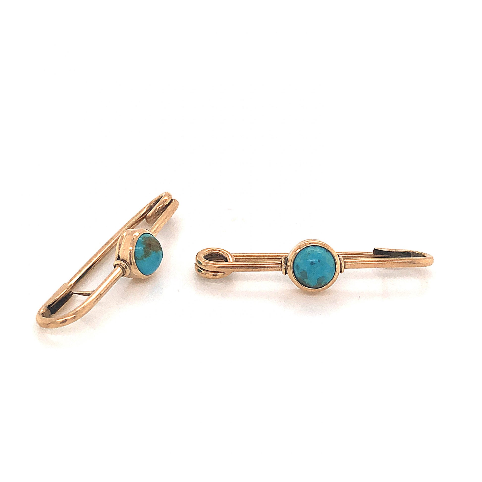 Victorian Turquoise Exterior Lingerie Pins in 14k Yellow Gold