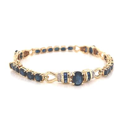 Oval Cut Sapphire Bracelet w/ Diamonds in 14k Yellow Gold