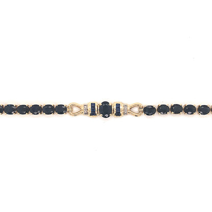 Oval Cut Sapphire Bracelet w/ Diamonds in 14k Yellow Gold