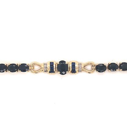 Oval Cut Sapphire Bracelet w/ Diamonds in 14k Yellow Gold