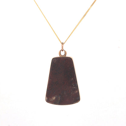 Victorian Bloodstone Slab Pendant Necklace in 14k Yellow Gold