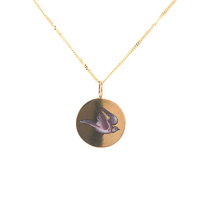 Victorian Enamel Dove Pendant Necklace in 14k Yellow Gold