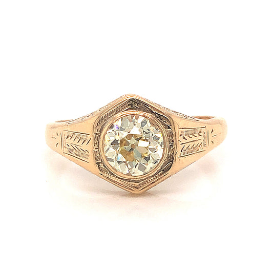 Engraved Victorian Diamond Engagement Ring in 10k Yellow Gold