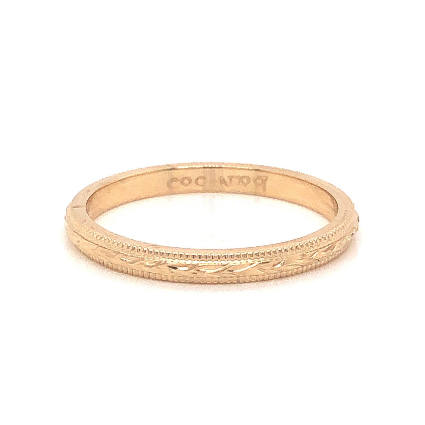 Vintage Inspired Engraved Wedding Band in 14k Yellow Gold