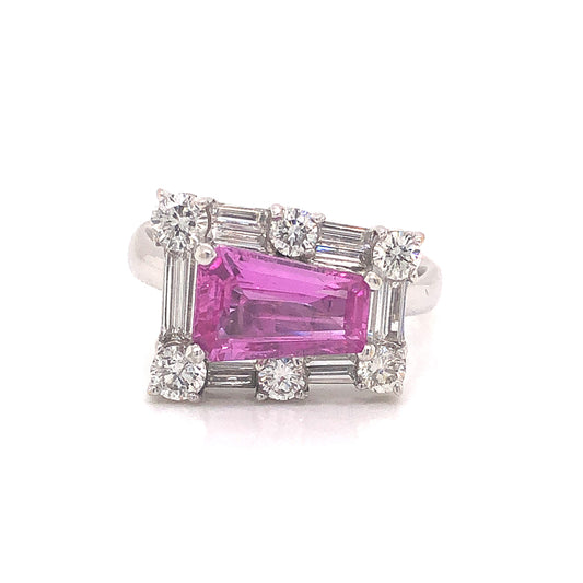 Pink Sapphire & Diamond Cocktail Ring in 18k White Gold