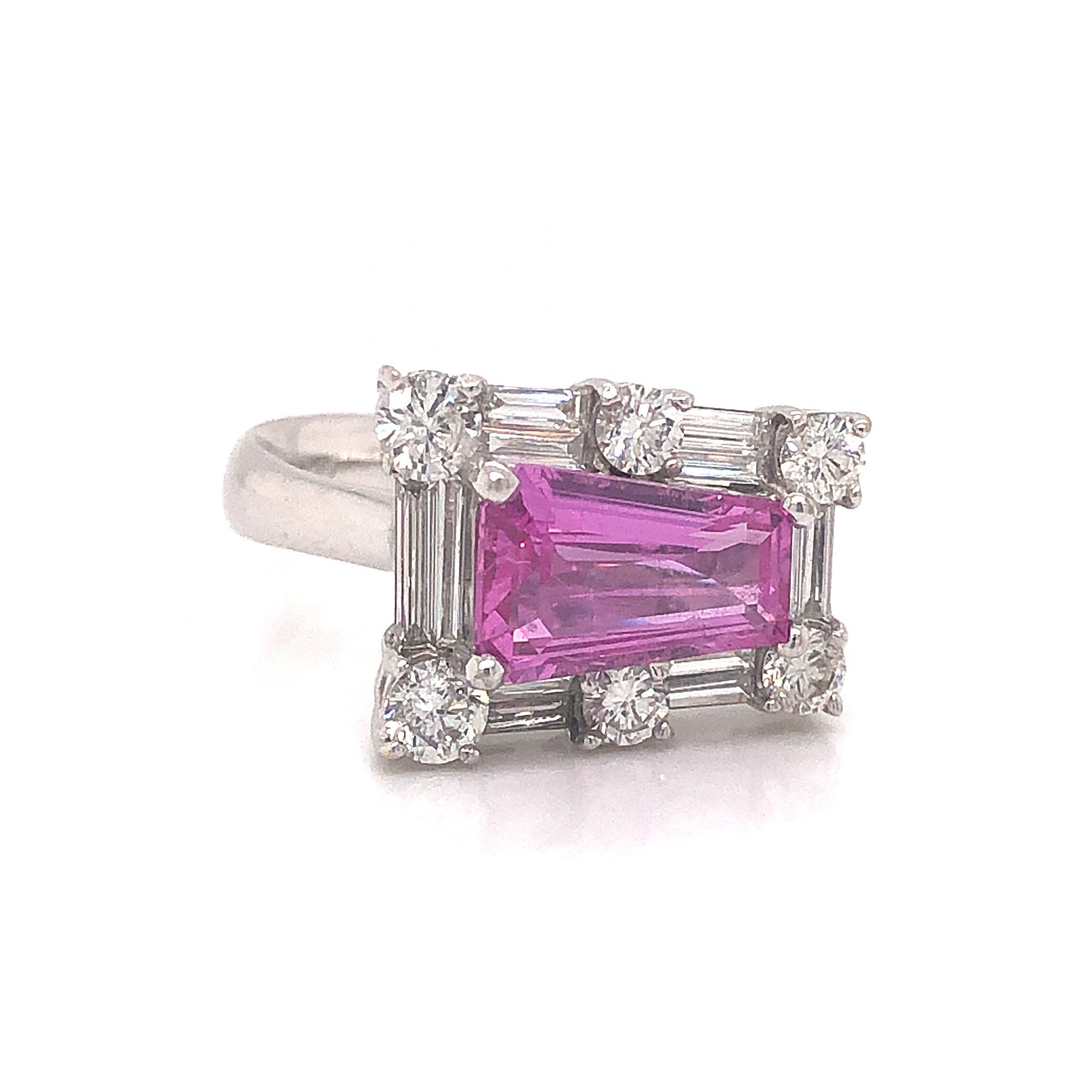 Pink Sapphire & Diamond Cocktail Ring in 18k White GoldComposition: 18 Karat White Gold Ring Size: 6 Total Diamond Weight: .63ct Total Gram Weight: 5.3 g Inscription: K18WG 1.86 D 0.63
      