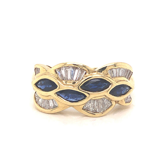 Sapphire & Diamond Cluster Cocktail Ring in 18k Yellow Gold