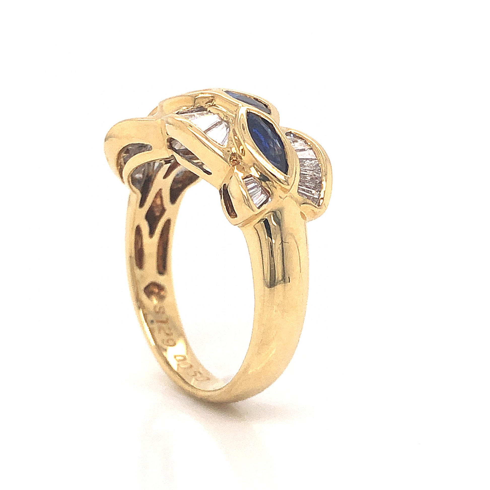Sapphire & Diamond Cluster Cocktail Ring in 18k Yellow GoldComposition: 18 Karat Yellow Gold Ring Size: 6.5 Total Diamond Weight: .50ct Total Gram Weight: 6.2 g Inscription: S1.29 D0.50 K18
      