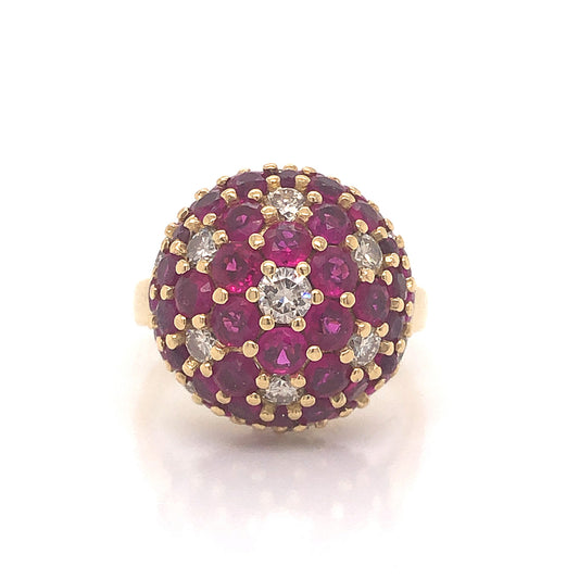 Pave Ruby & Diamond Dome Ring in 18k Yellow Gold