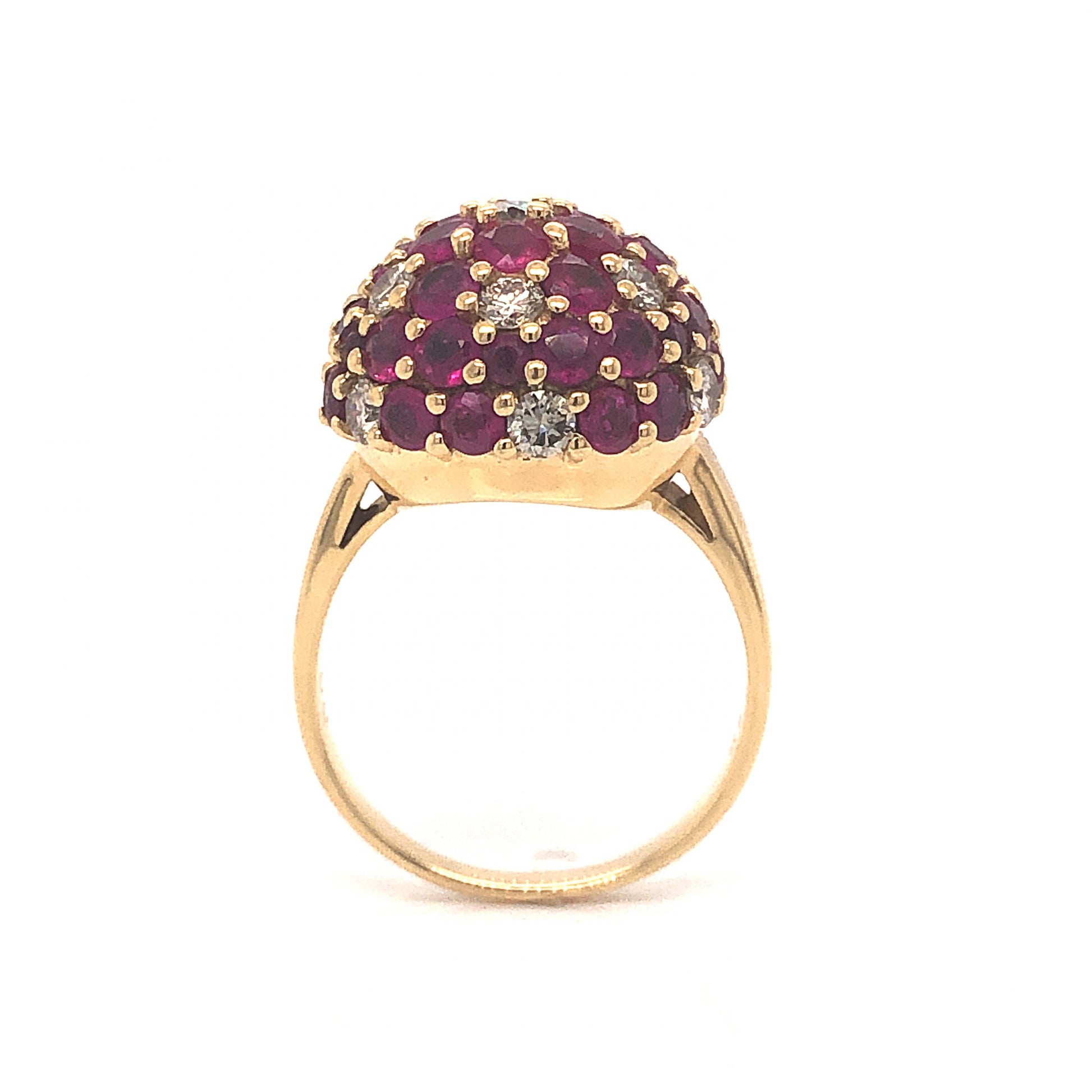 Pave Ruby & Diamond Dome Ring in 18k Yellow Gold