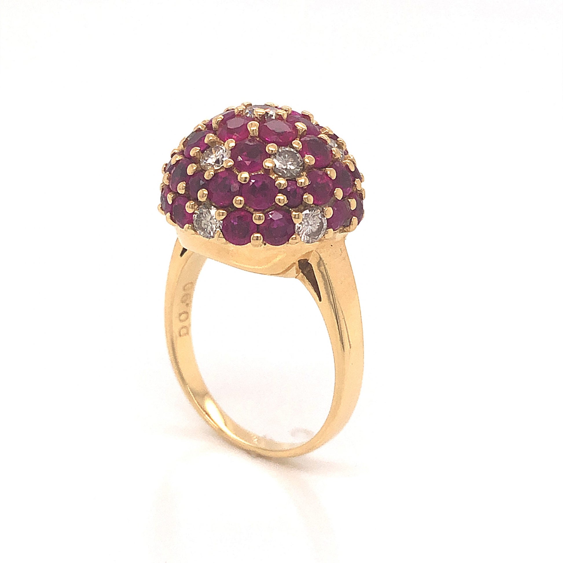 Pave Ruby & Diamond Dome Ring in 18k Yellow Gold