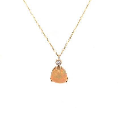 Opal & Diamond Pendant Necklace in 14k Yellow Gold