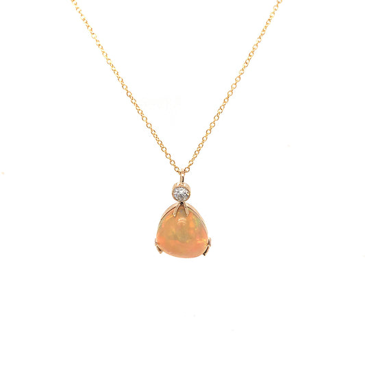 Opal & Diamond Pendant Necklace in 14k Yellow Gold