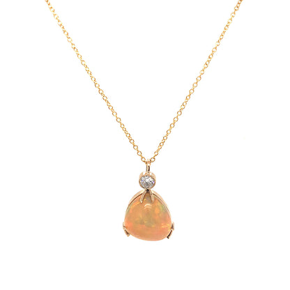 Opal & Diamond Pendant Necklace in 14k Yellow Gold