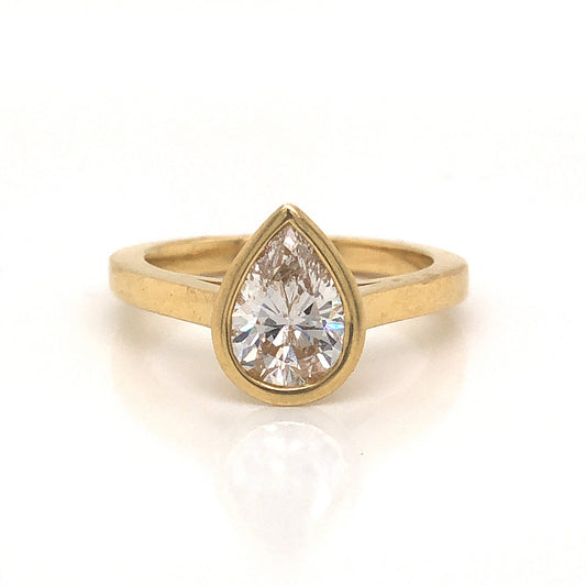 Pear Cut Bezel Set Diamond Engagement Ring in 18k Yellow Gold