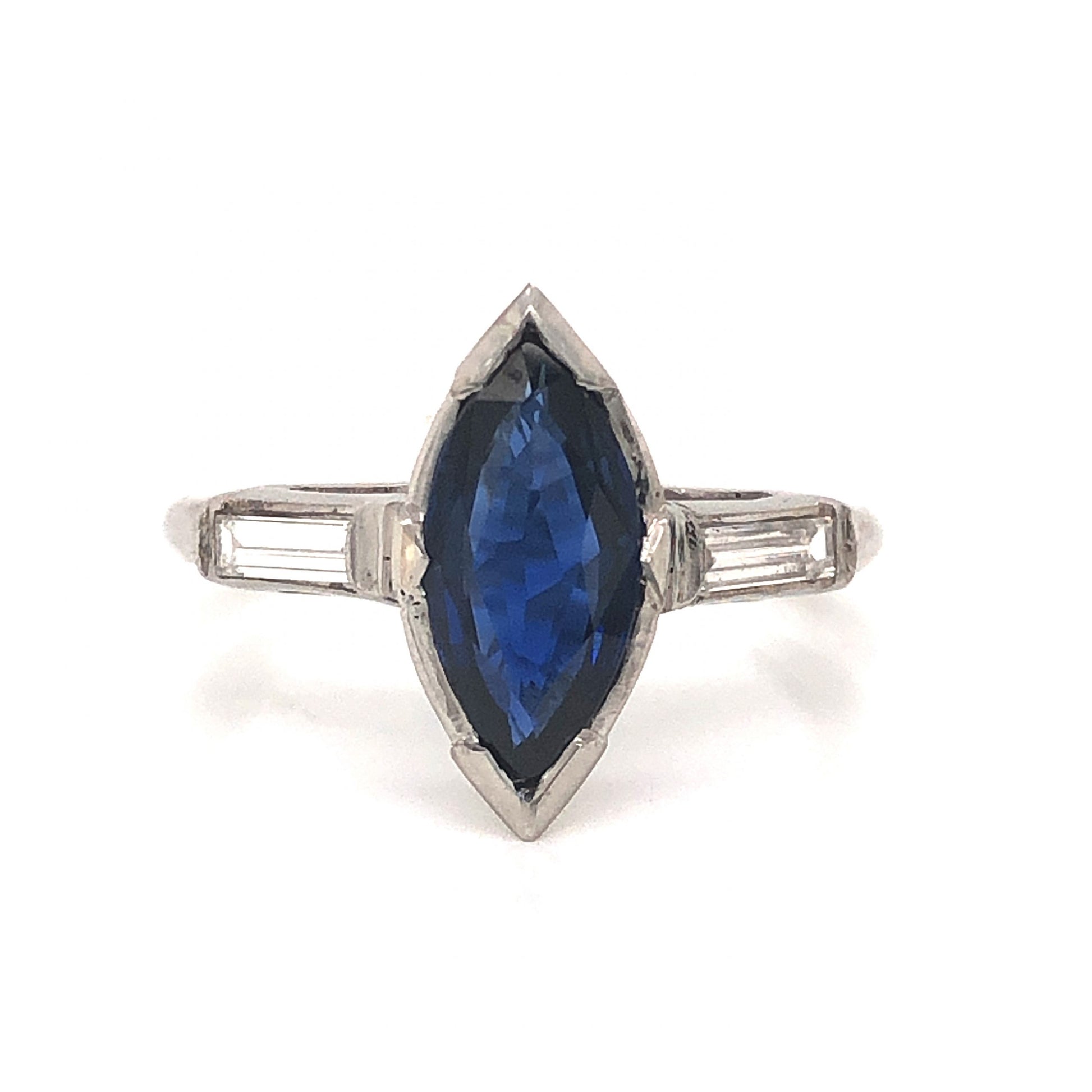 Art Deco Marquise Sapphire Engagement Ring in Platinum