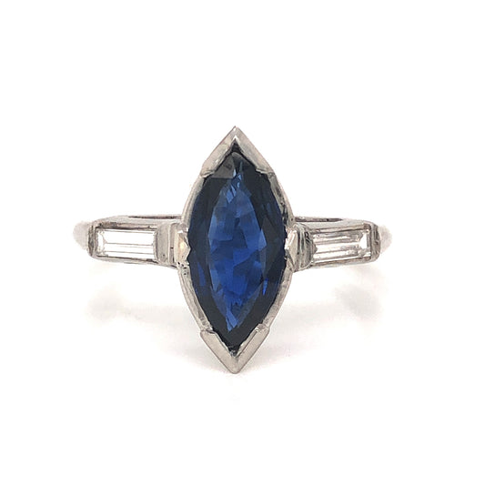 Art Deco Marquise Sapphire Engagement Ring in Platinum