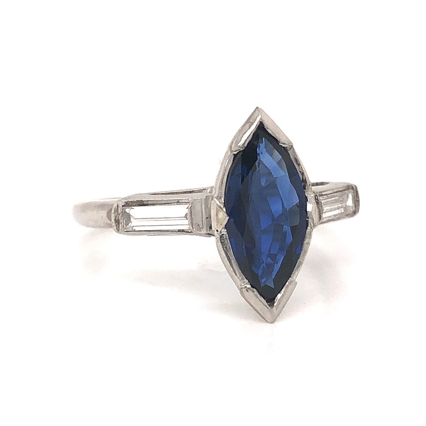 Art Deco Marquise Sapphire Engagement Ring in Platinum