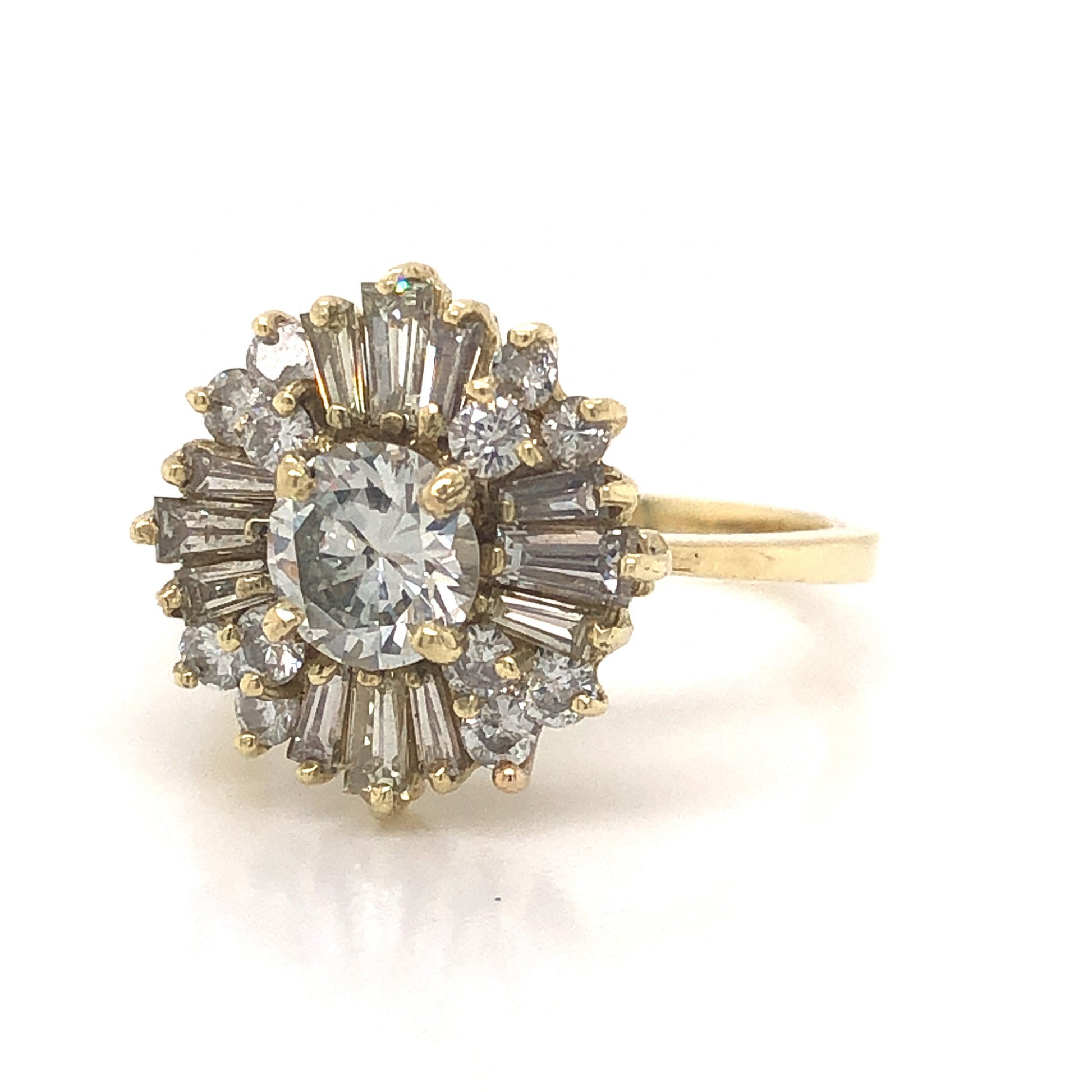 Round Ballerina Halo Diamond Engagement Ring in 14k Yellow GoldComposition: 14 Karat Yellow Gold Ring Size: 5 Total Diamond Weight: 1.46ct Total Gram Weight: 3.88 g Inscription: 14k
      