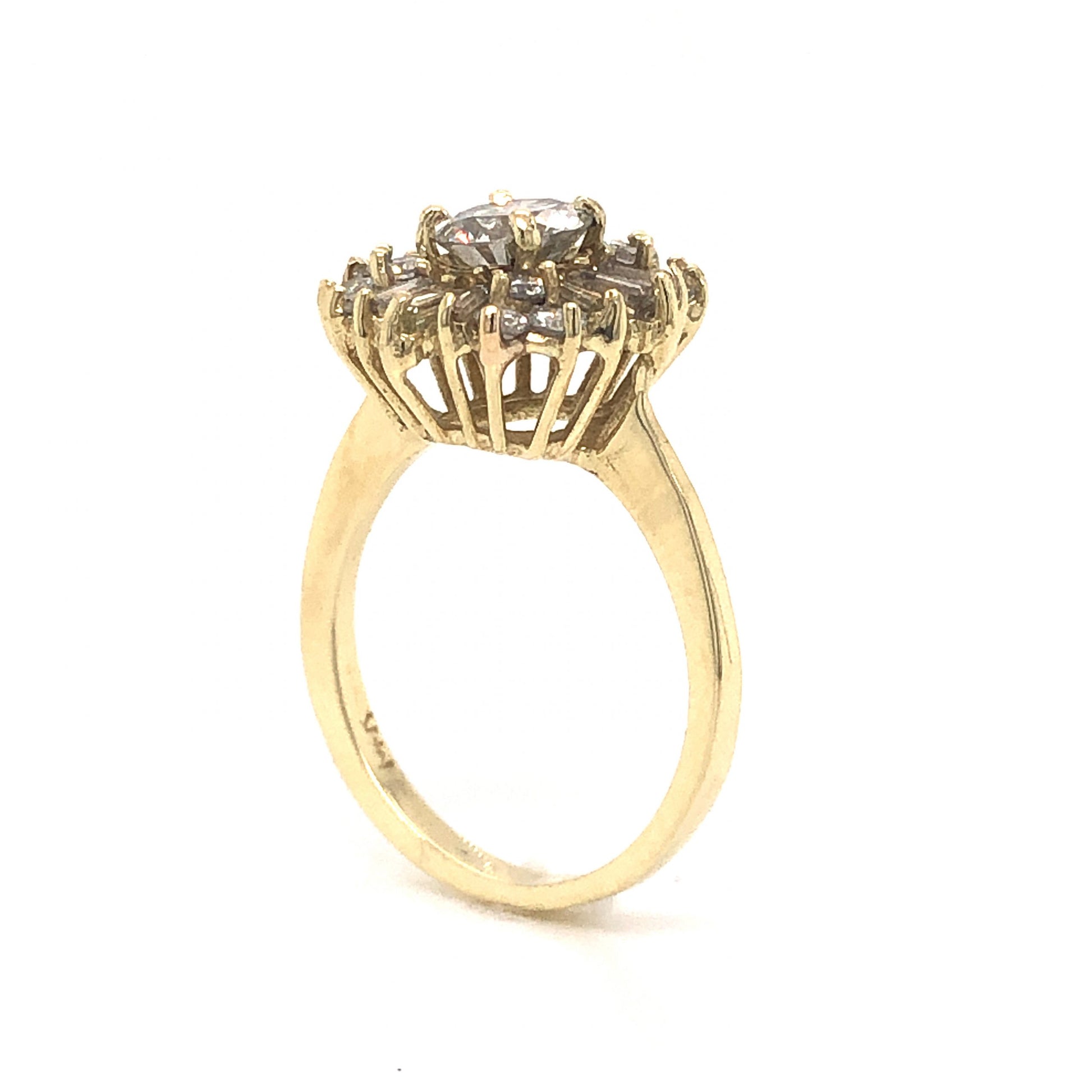 Round Ballerina Halo Diamond Engagement Ring in 14k Yellow GoldComposition: 14 Karat Yellow Gold Ring Size: 5 Total Diamond Weight: 1.46ct Total Gram Weight: 3.88 g Inscription: 14k
      
