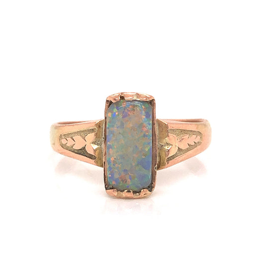 Victorian Rectangular Opal Ring in 14k Yellow Gold