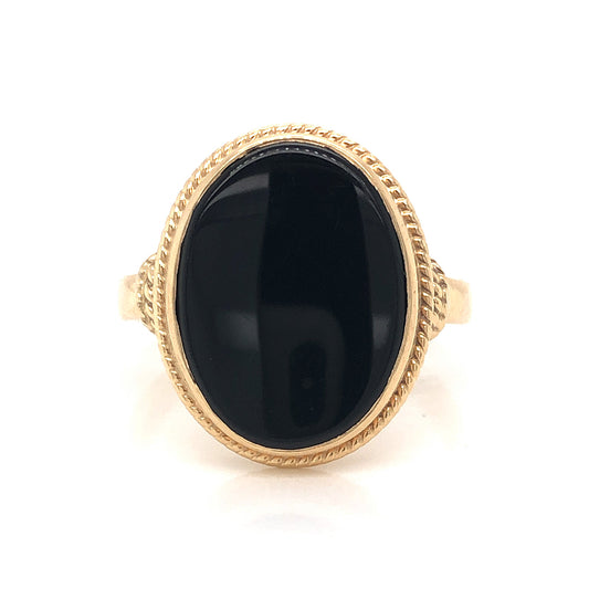 Mid-Century Onyx Cocktail Ring 14k Yellow Gold