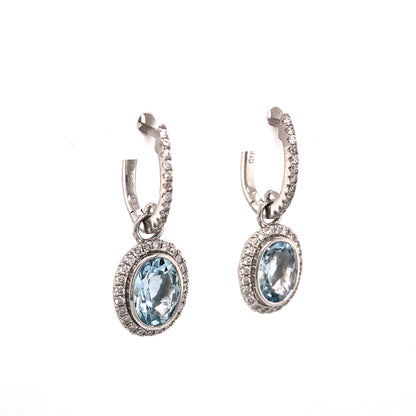 Aquamarine & Pave Diamond Drop Earrings in 14k White Gold