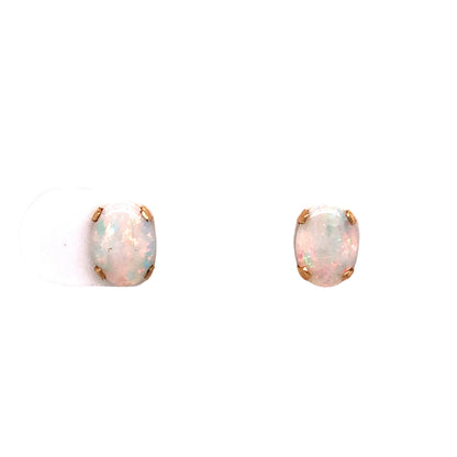 Oval Opal Stud Earrings in 14k Yellow Gold