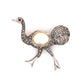 Antique Inspired Ostrich Brooch in Sterling Silver and 14k Gold
