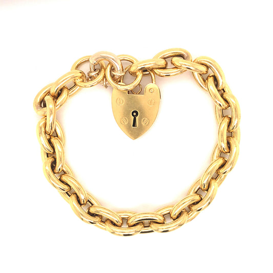 Heart Padlock Chain Bracelet in 14k Yellow Gold