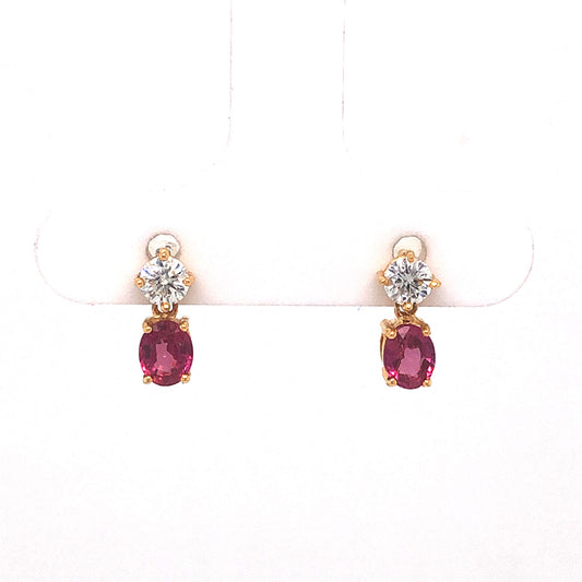 Stacked Ruby & Diamond Stud Earrings in 18k Yellow Gold