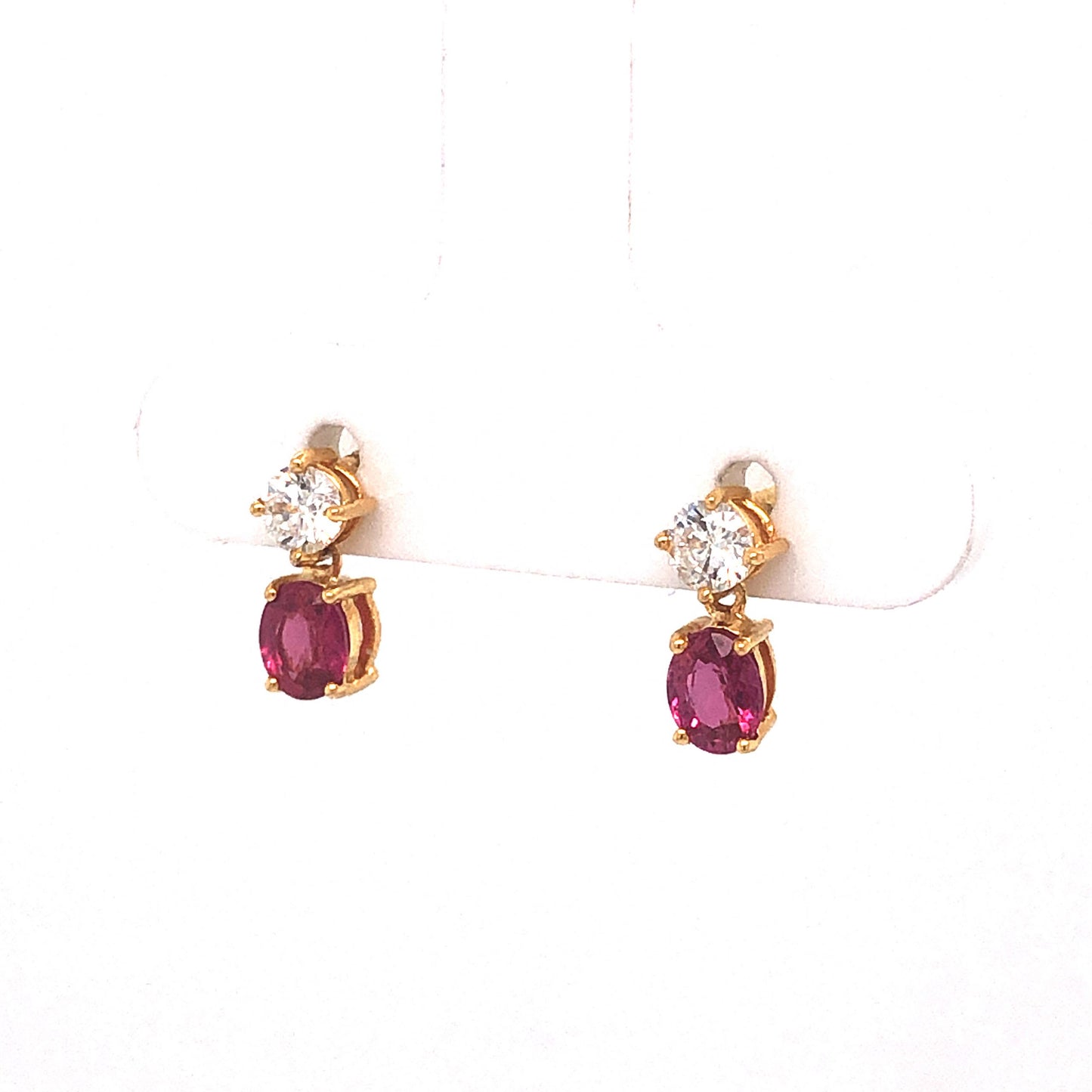 Stacked Ruby & Diamond Stud Earrings in 18k Yellow Gold