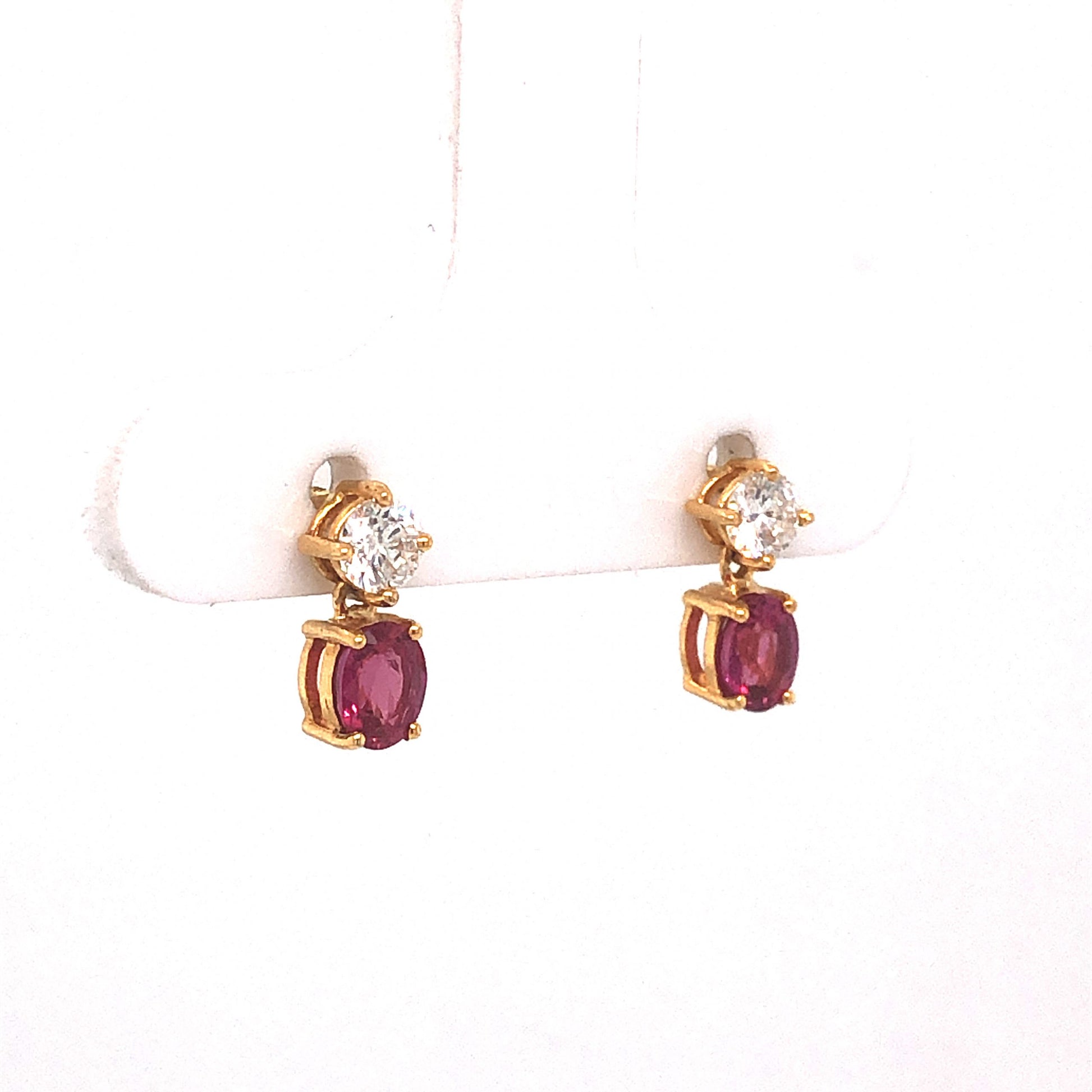Stacked Ruby & Diamond Stud Earrings in 18k Yellow Gold