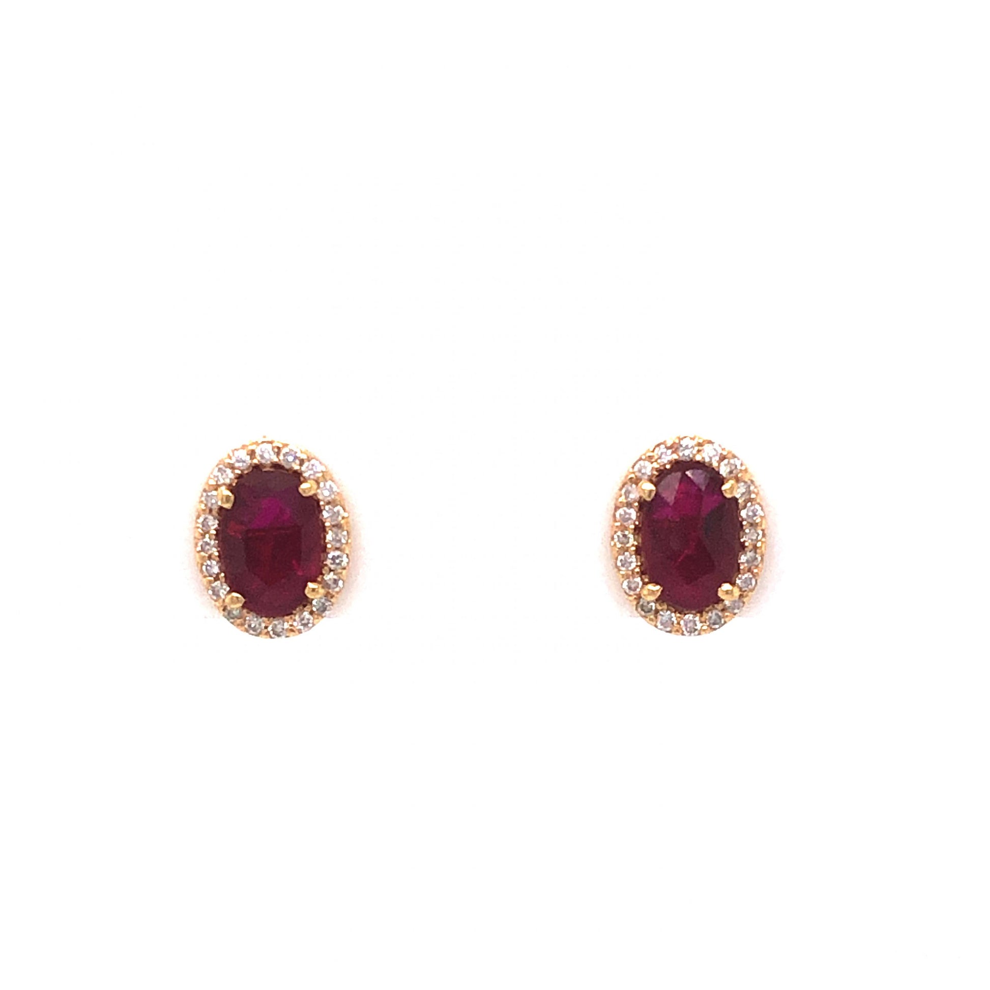 Diamond Halo Ruby Stud Earrings in 18k Yellow Gold