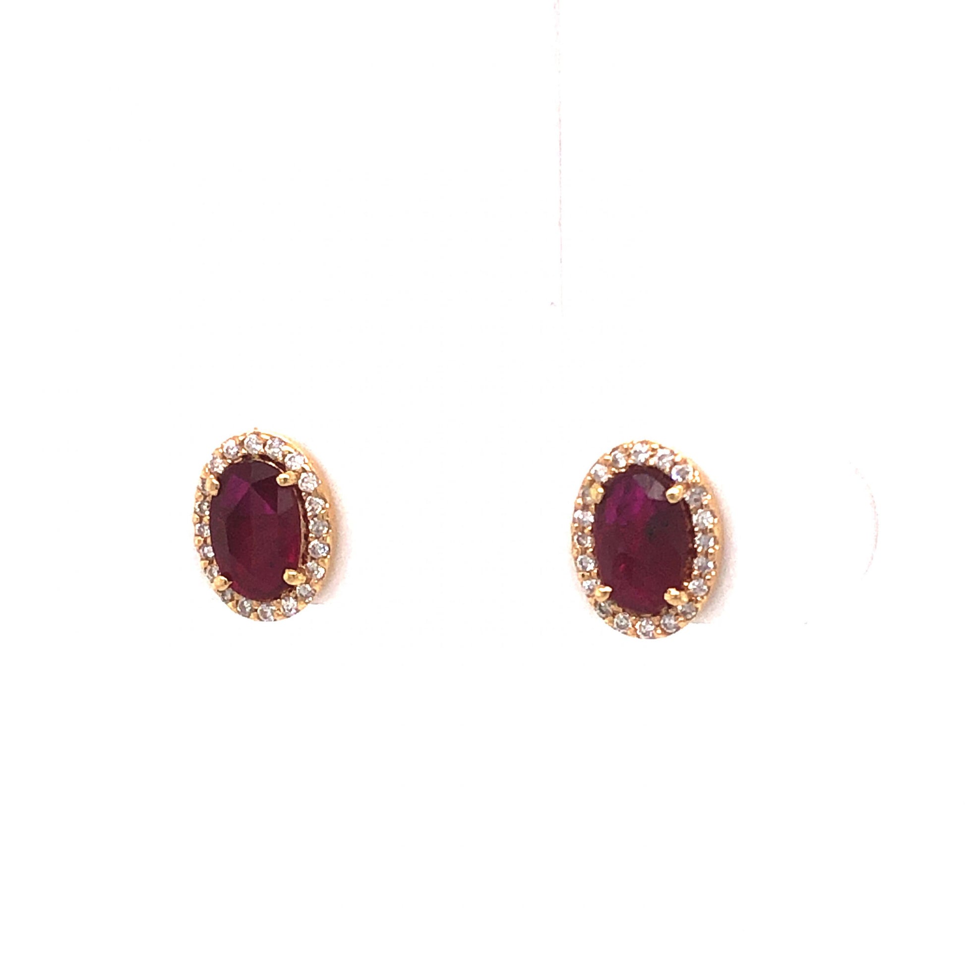 Diamond Halo Ruby Stud Earrings in 18k Yellow Gold