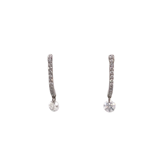 Diamond Curved Bar Drop Earrings in 14k White Gold