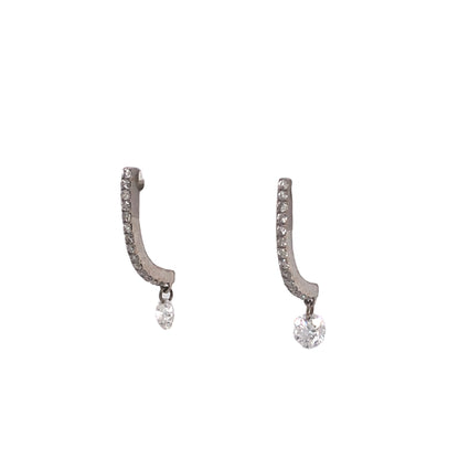 Diamond Curved Bar Drop Earrings in 14k White Gold
